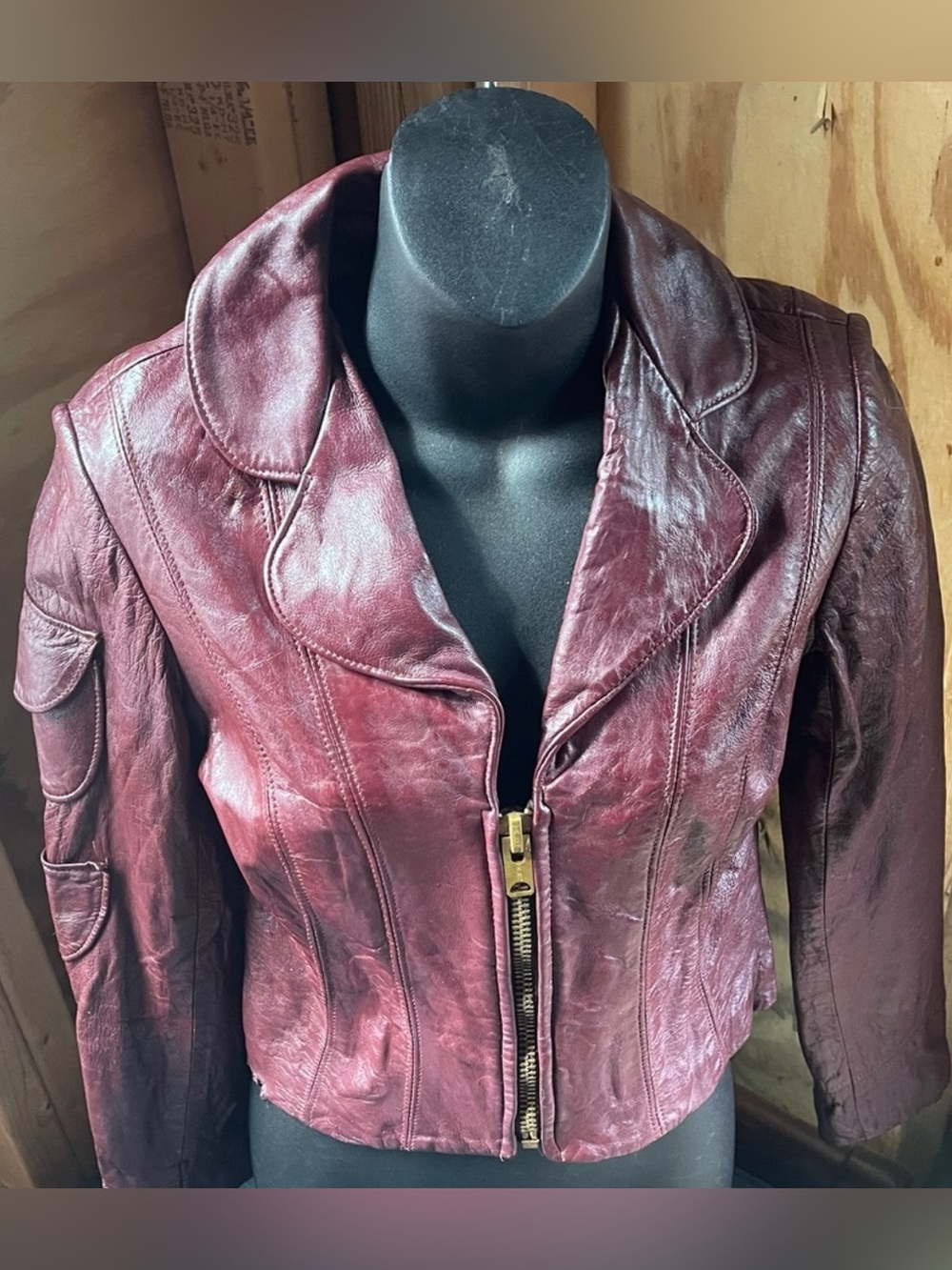 Vintage Disco Leather Jacket 60s East West Kok Winlit Moto Biler Hippie XS Red